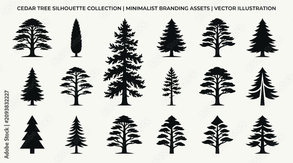 Fototapeta premium Collection of pine tree silhouettes