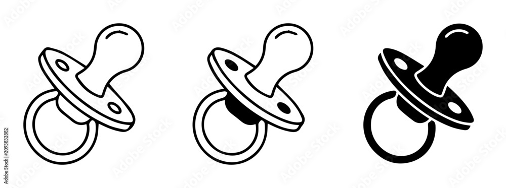 Obraz premium Baby Pacifier Icons, Soothing Nipple Designs, Infant Soother Symbols, Newborn Comfort Objects