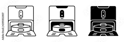 Robot Vacuum Docking Station Icons, Automated Cleaning Device Silhouette, Smart Home Technology