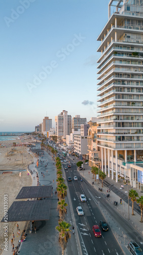 Картината върху платно aerial view of herbert samuel street with modern skyscraper and beach promenade