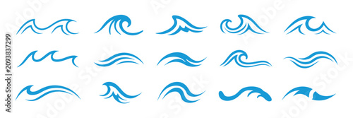 Quadro su tela Blue waves icon in multiple styles, ocean water symbol, clean vector illustratio
