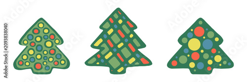 Set of vector illustrations of Christmas trees. Winter Christmas decorative element. Основные RGB