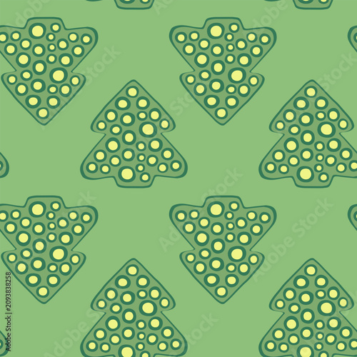 Seamless vector pattern with Christmas trees on a green background. Festive Christmas background. Основные RGB