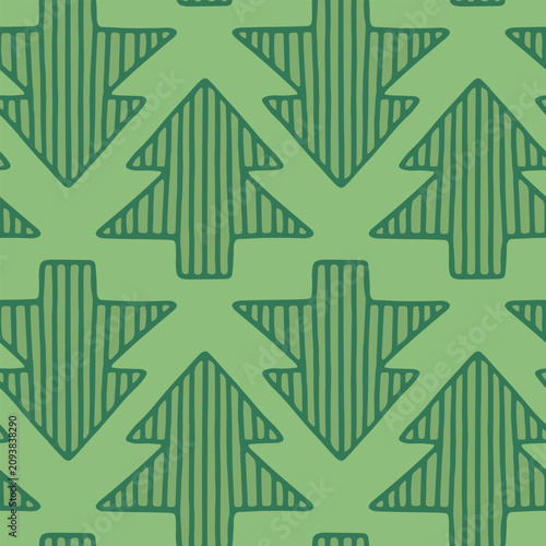 Seamless vector pattern with Christmas trees on a green background. Festive Christmas background. Основные RGB
