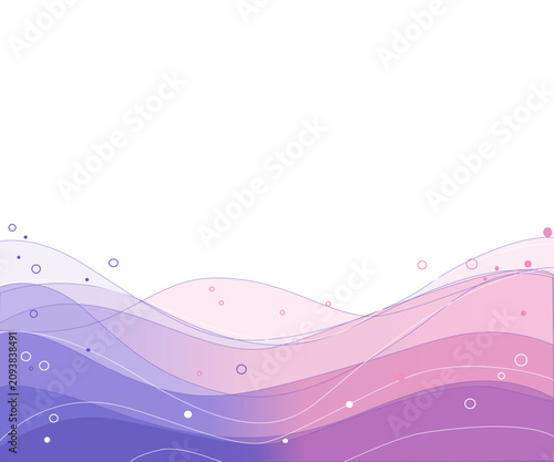Abstract pastel purple and pink wavy background with flowing lines and circles. Modern abstract background featuring layered flowing waves in pastel purple, pink and lavender gradient colors 