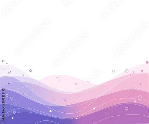 Abstract pastel purple and pink wavy background with flowing lines and circles. Modern abstract background featuring layered flowing waves in pastel purple, pink and lavender gradient colors 