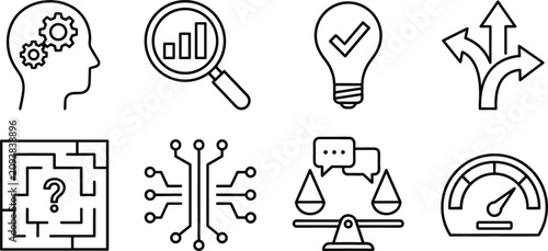 Canvas Print Business strategy and decision making line icon set featuring logical thinking r