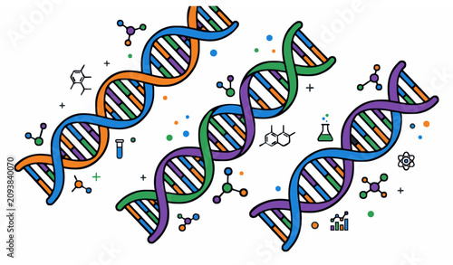 Bilde på lerret Colorful DNA Double Helix Collection with Genetic Science Molecular Biology Vect