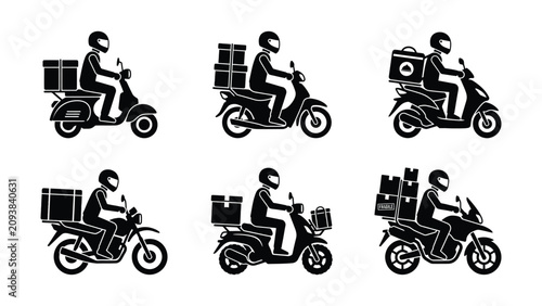 Foto Black and white delivery scooter riders with packages