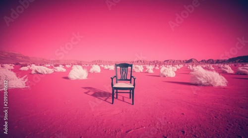 Empty Chair on Desert Sands with Surreal Infrared Lighting and Deep Shadows