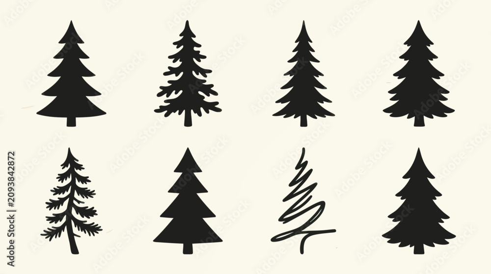 Fototapeta premium Collection of stylized evergreen trees