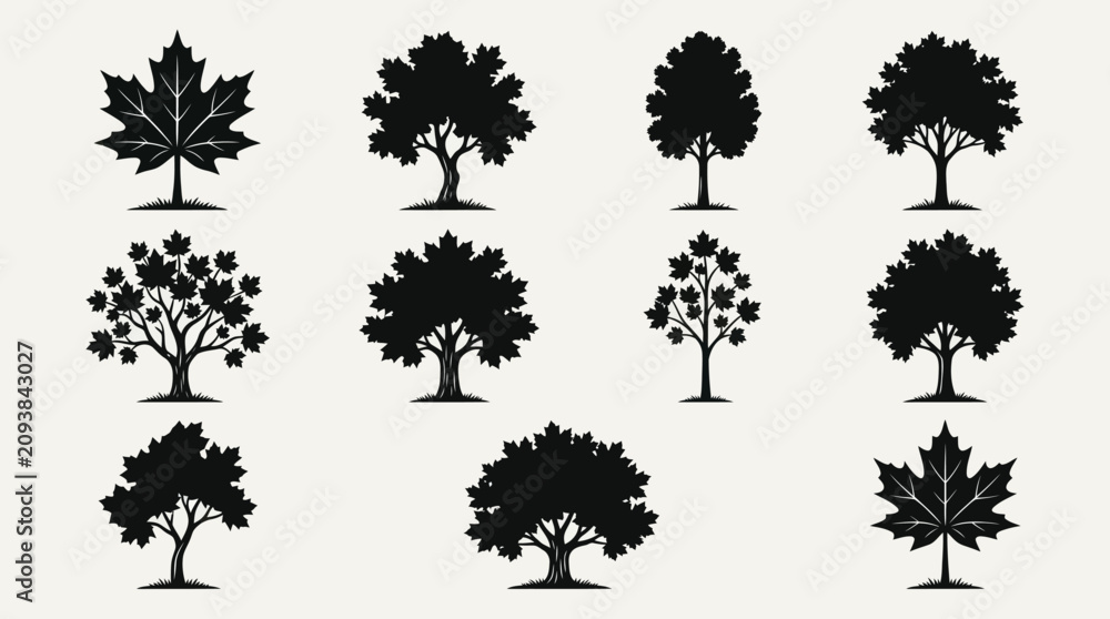 Fototapeta premium Collection of stylized tree silhouettes