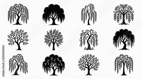 Quadro su tela Collection of stylized tree silhouettes