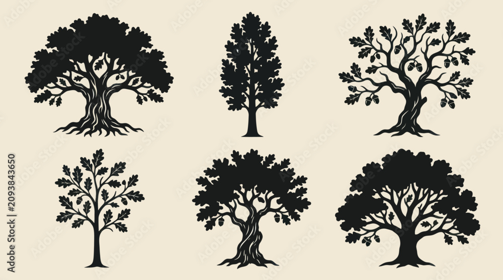 Fototapeta premium Collection of stylized tree silhouettes