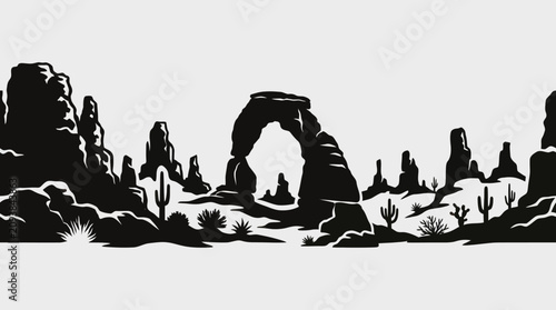 Tableau sur toile Desert arch rock formation silhouette