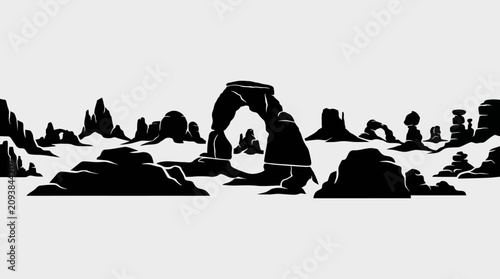 Cuadro en lienzo Desert landscape arch formation silhouette