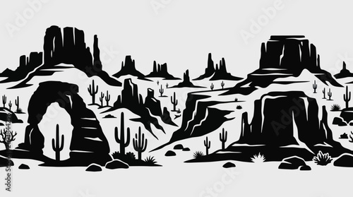 Canvastavla Desert landscape silhouette with cacti