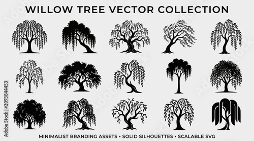 Konstfotografi Collection of willow tree silhouettes