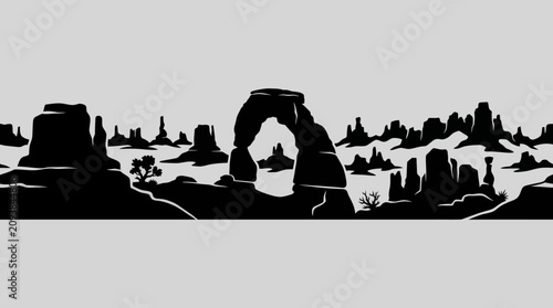 Desert landscape silhouette arch rock formation