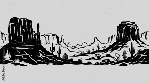 Konstfotografi Desert landscape with rock formations and cacti