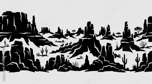 Fotografie Desert landscape with rock formations and wildlife