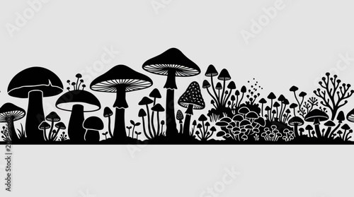 Tableau sur toile Diverse fungi silhouette border