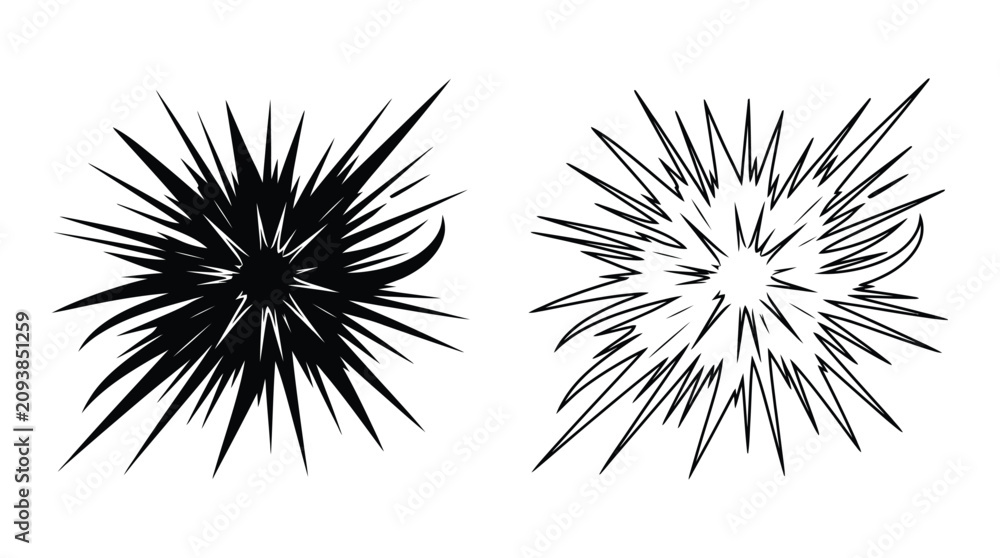 Naklejka premium Sea urchin silhouettes black and white vector illustration