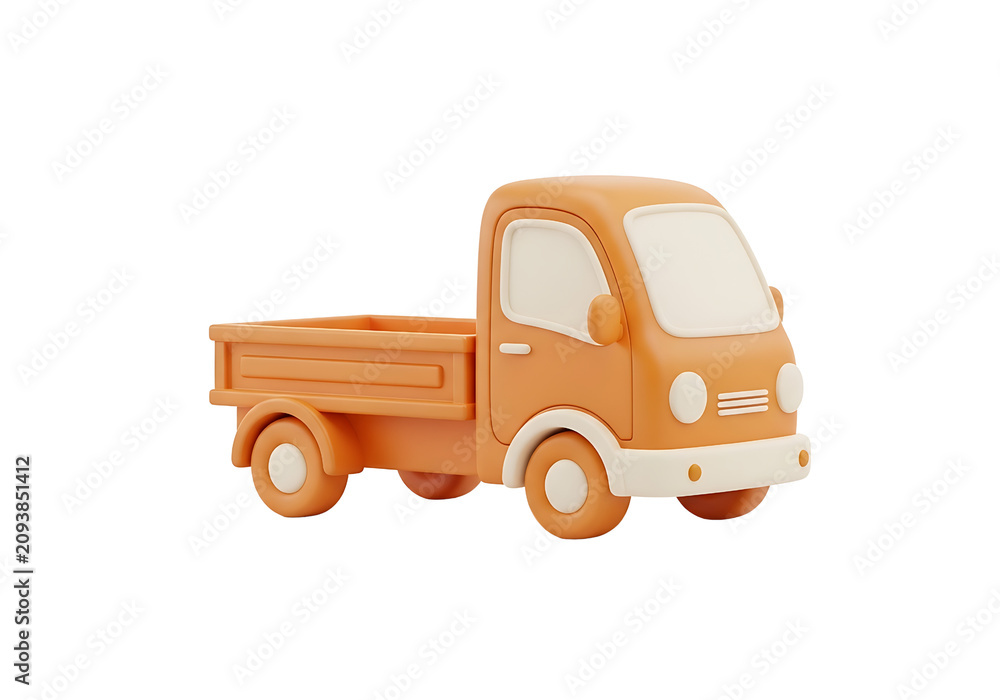 Fototapeta premium Cute Orange Flatbed Truck 3D Cartoon Illustration Isolated on transparent Background