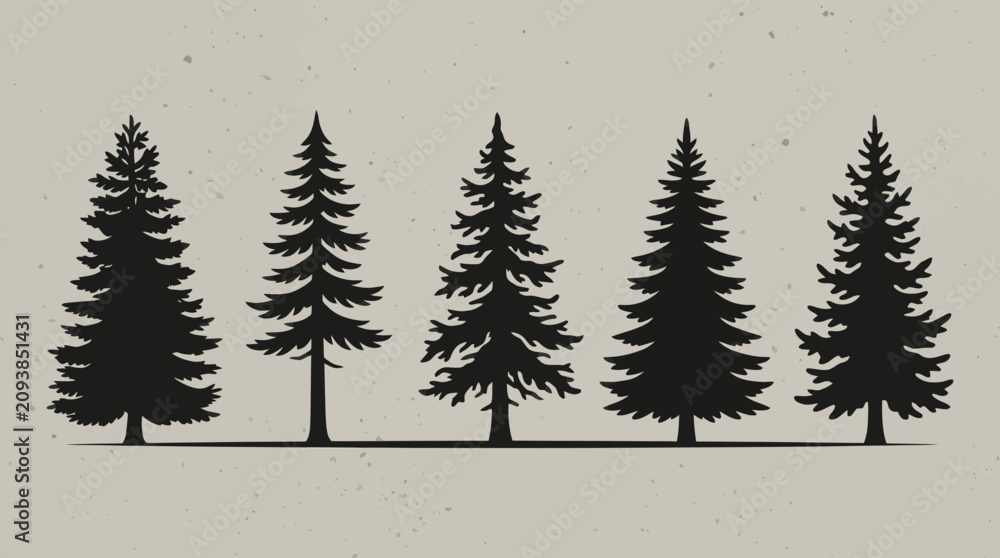 Obraz premium Evergreen tree silhouettes collection