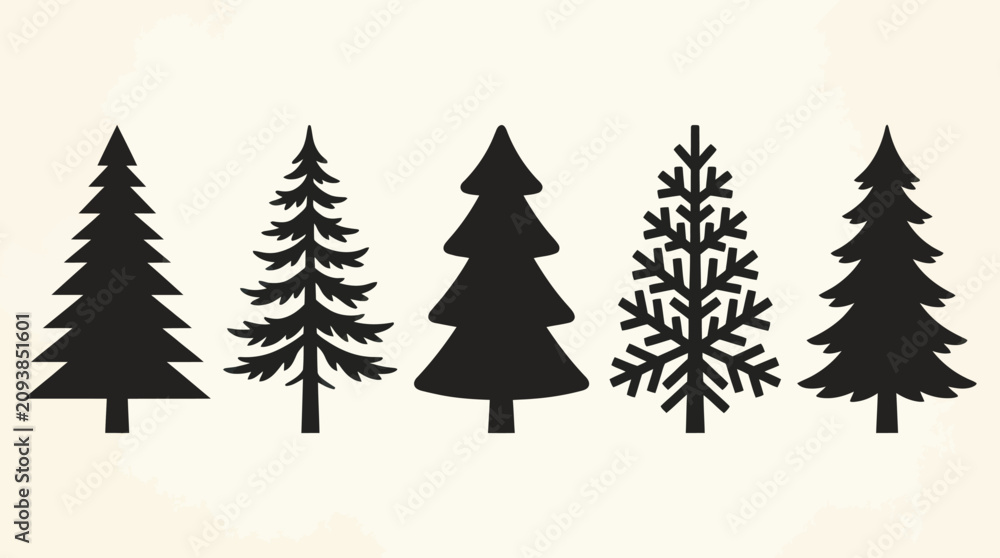 Obraz premium Evergreen tree silhouettes collection