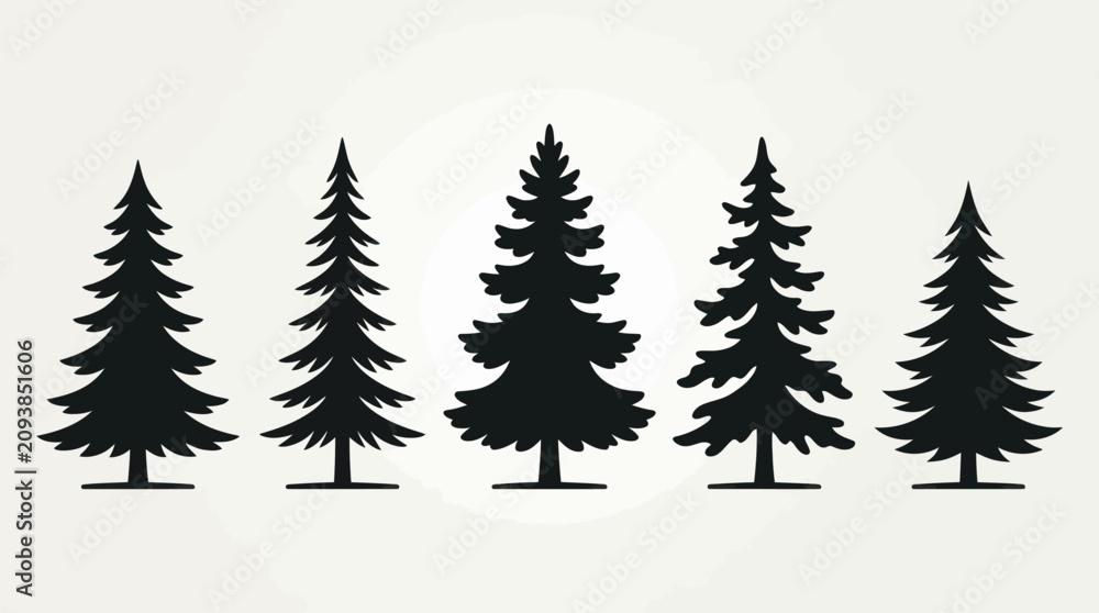 Fototapeta premium Evergreen tree silhouettes collection