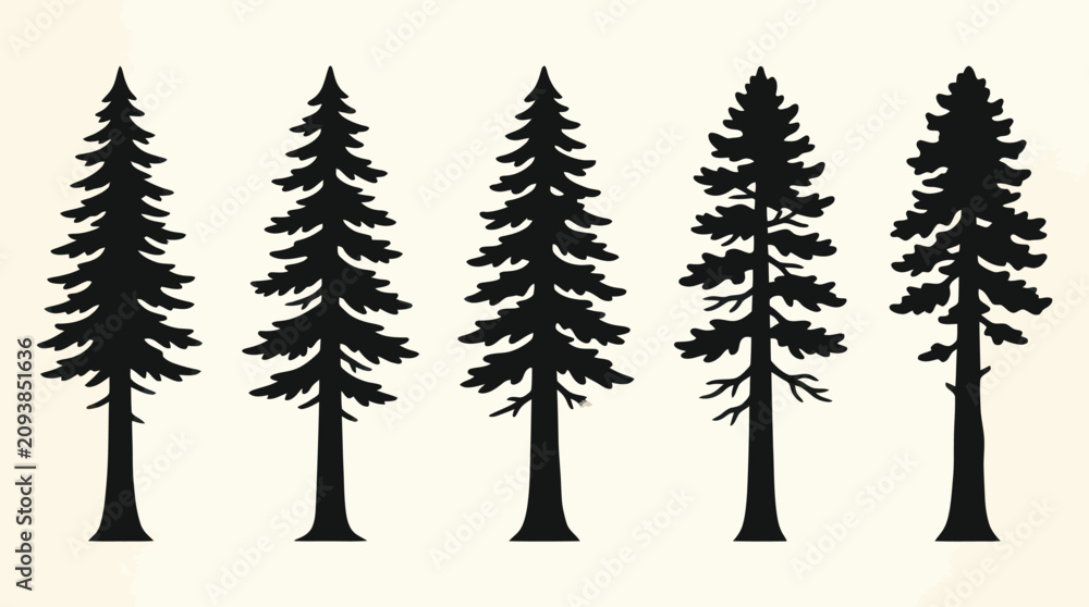 Obraz premium Evergreen tree silhouettes collection