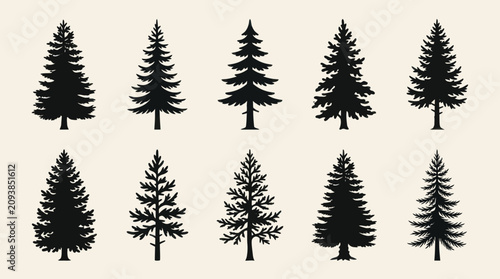 Canvastavla Evergreen tree silhouettes collection
