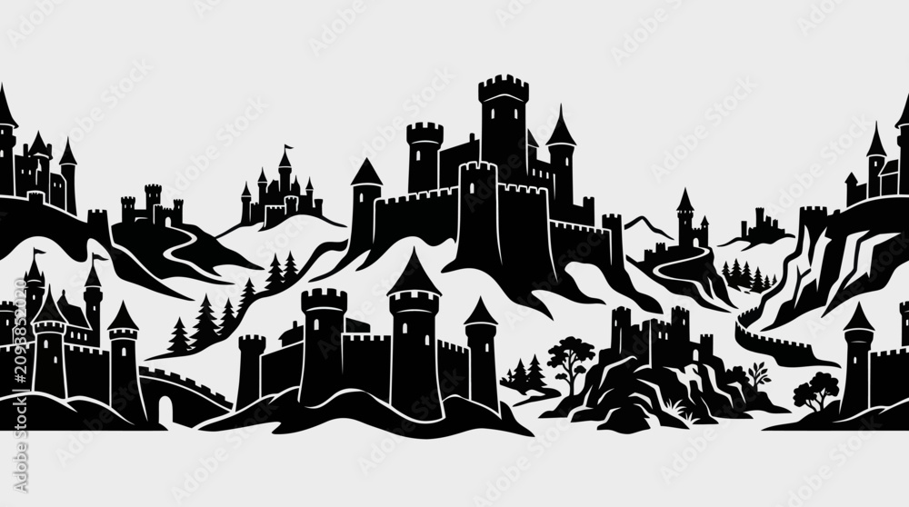 Obraz premium Fantasy castle silhouette border