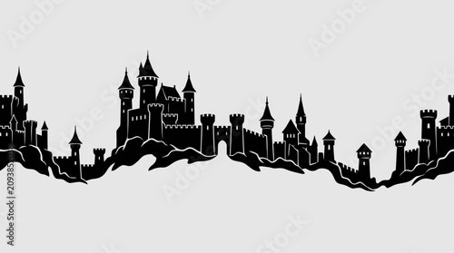 Bild auf Leinwand Fantasy castle silhouette border