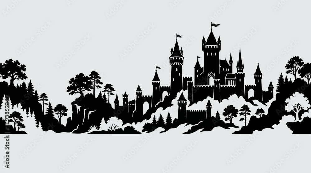 Obraz premium Fantasy castle silhouette on hill