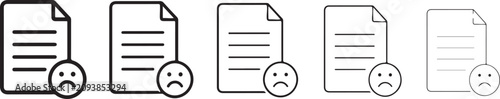 Fotografía Five flat line icons depicting documents with sad face symbols all isolated on a white background