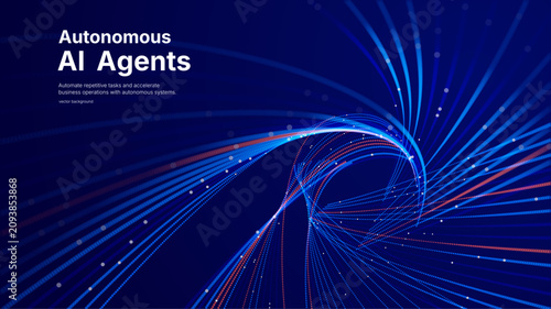 Abstract AI data streams glowing neural lines on dark background. Futuristic visualization for artificial intelligence, machine learning and AI agents. Data luminous particle connections of AI systems