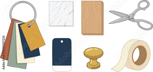 Obraz na płótnie Interior Design Mood Board Material Vector Icon Set with Color Swatches Marble T