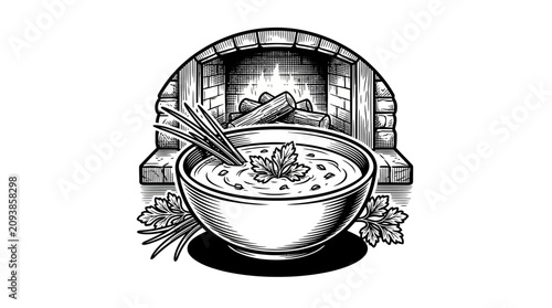 Photos Delicious bowl of soup with herbs.