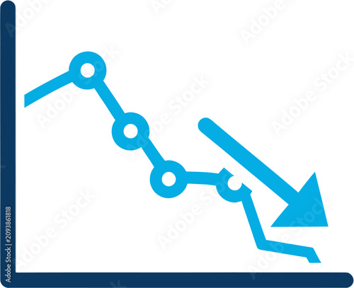 Foto A downward trend line graph shows a decline on a screen.