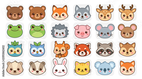 Photography Collection of cute animal faces icons