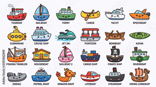 Canvas Print Collection of cute cartoon watercraft
