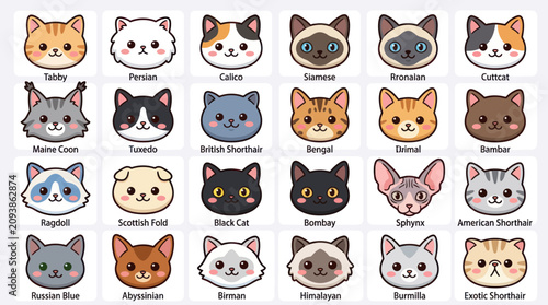 Cuadro en lienzo Collection of cute cat breeds