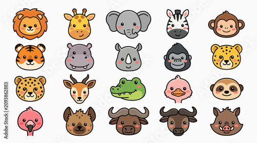 Canvas Print Collection of cute safari animal faces