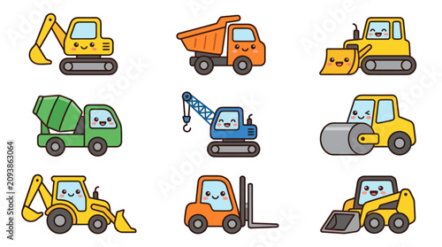 Construction vehicle collection cartoon style
