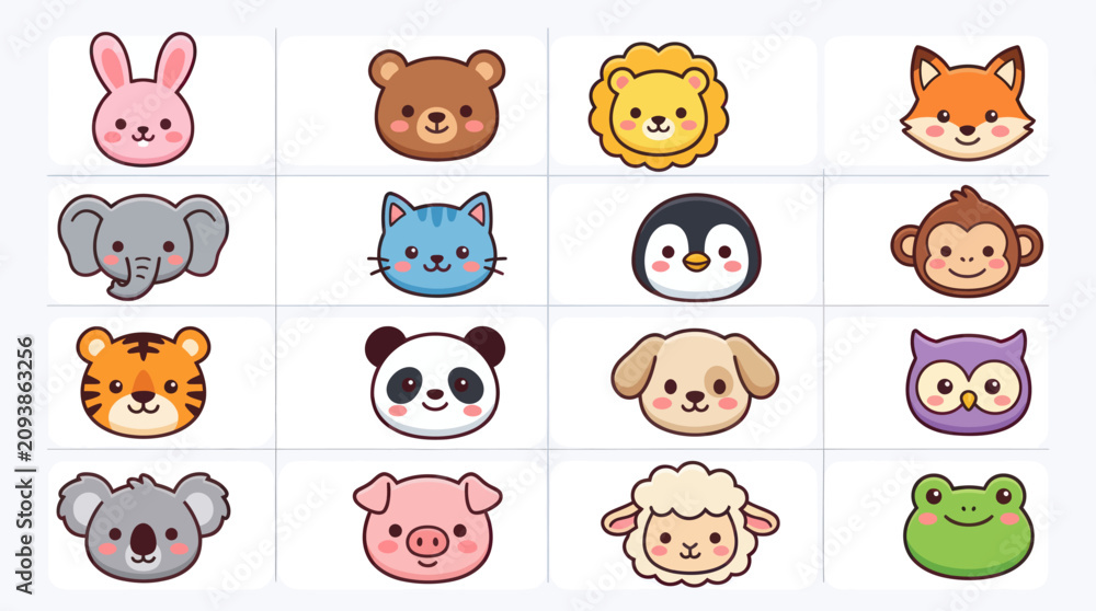 Fototapeta premium Cute animal faces collection