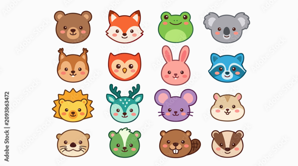 Fototapeta premium Cute animal faces collection