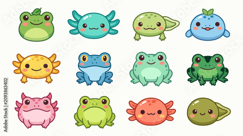 Foto Cute amphibian and tadpole characters