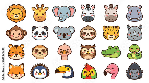Canvas Print Cute animal faces collection